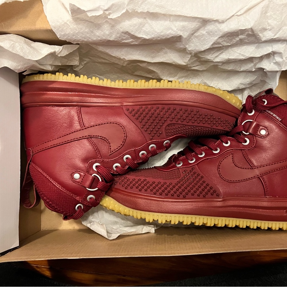 Nike Air Force 1 lunar Duck boots ( burgundy/red) men size 9.5 Us